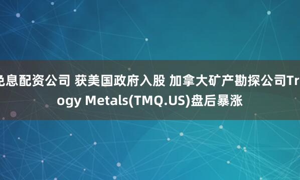 免息配资公司 获美国政府入股 加拿大矿产勘探公司Trilogy Metals(TMQ.US)盘后暴涨